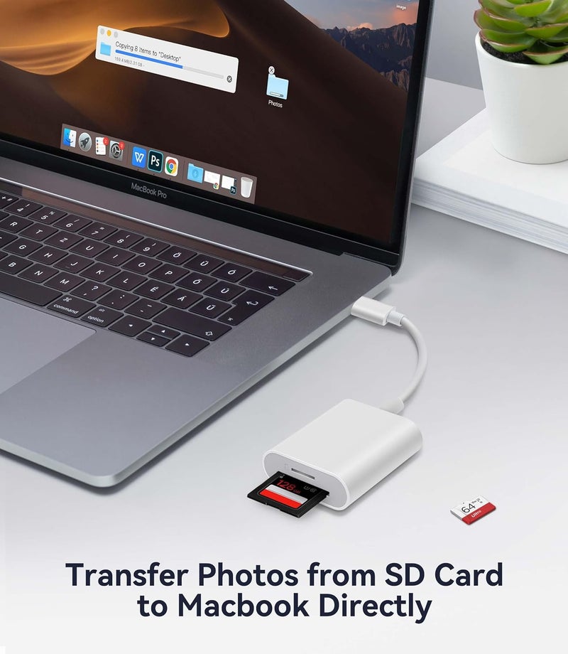 WNXSLOAD USB C SD Card Reader, SD Card Adapter with SD MicroSD Dual Slots for iPhone 15 16 iPad Mac MacBook Laptop, USB-C/TypeC High-Speed Trail Camera Memory Card Reader, Plug & Play - 2 Slots - Image 4